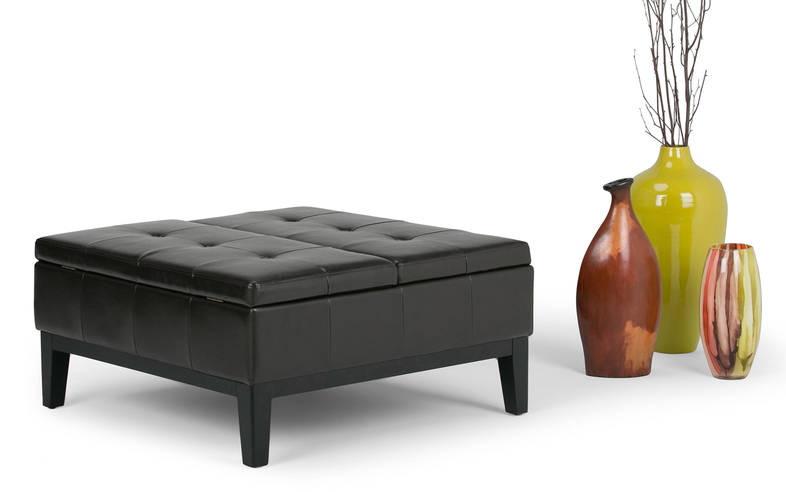 Tanners Brown Vegan Leather | Dover Square Vegan Leather Coffee Table Storage Ottoman