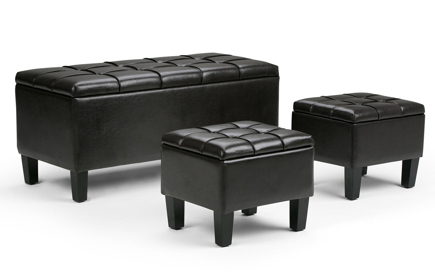 Tanners Brown Vegan Leather | Dover 3 piece Vegan Leather Storage Ottoman