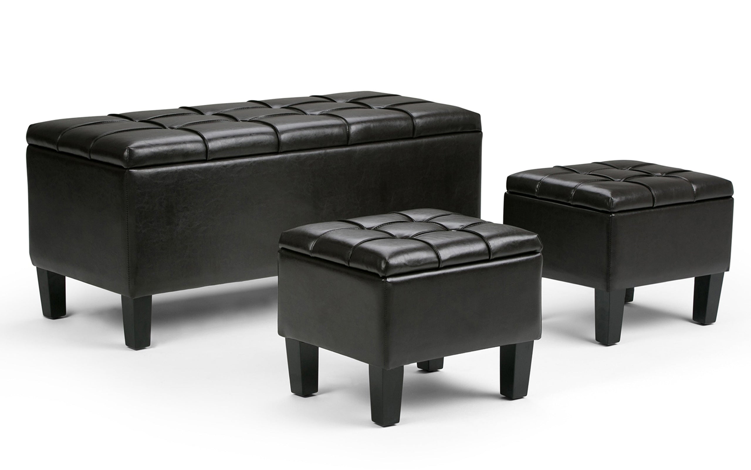 Tanners Brown Vegan Leather | Dover 3 piece Vegan Leather Storage Ottoman
