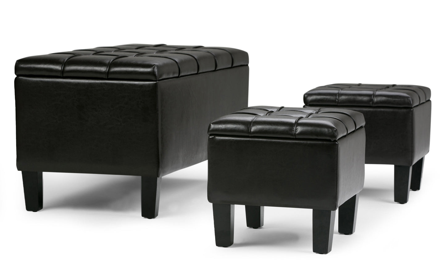 Tanners Brown Vegan Leather | Dover 3 piece Vegan Leather Storage Ottoman
