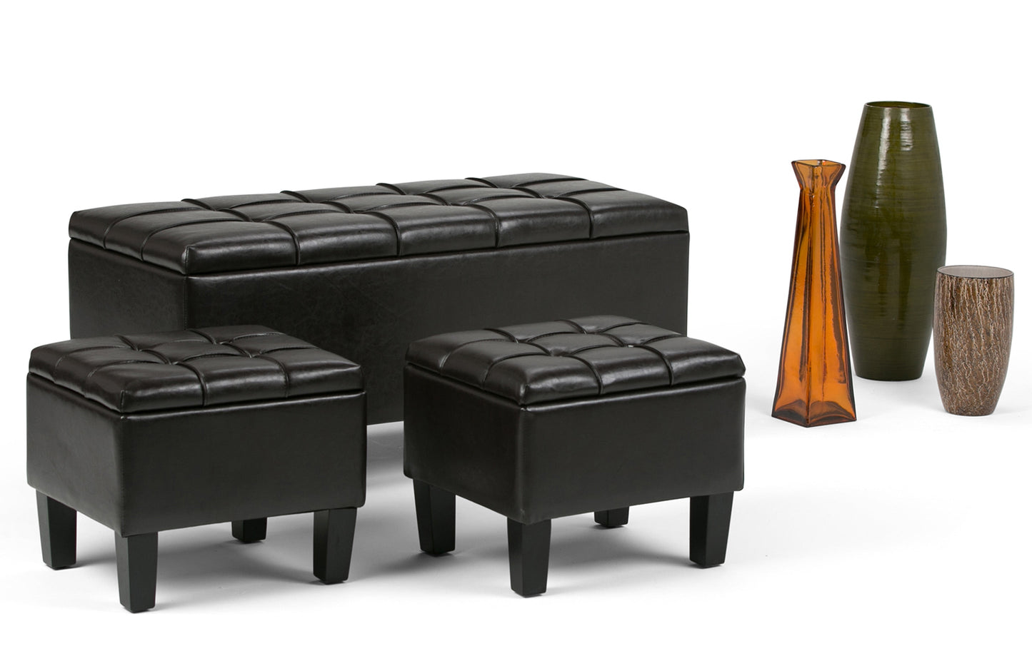 Tanners Brown Vegan Leather | Dover 3 piece Vegan Leather Storage Ottoman