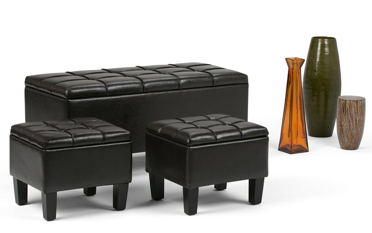 Tanners Brown Vegan Leather | Dover 3 piece Vegan Leather Storage Ottoman