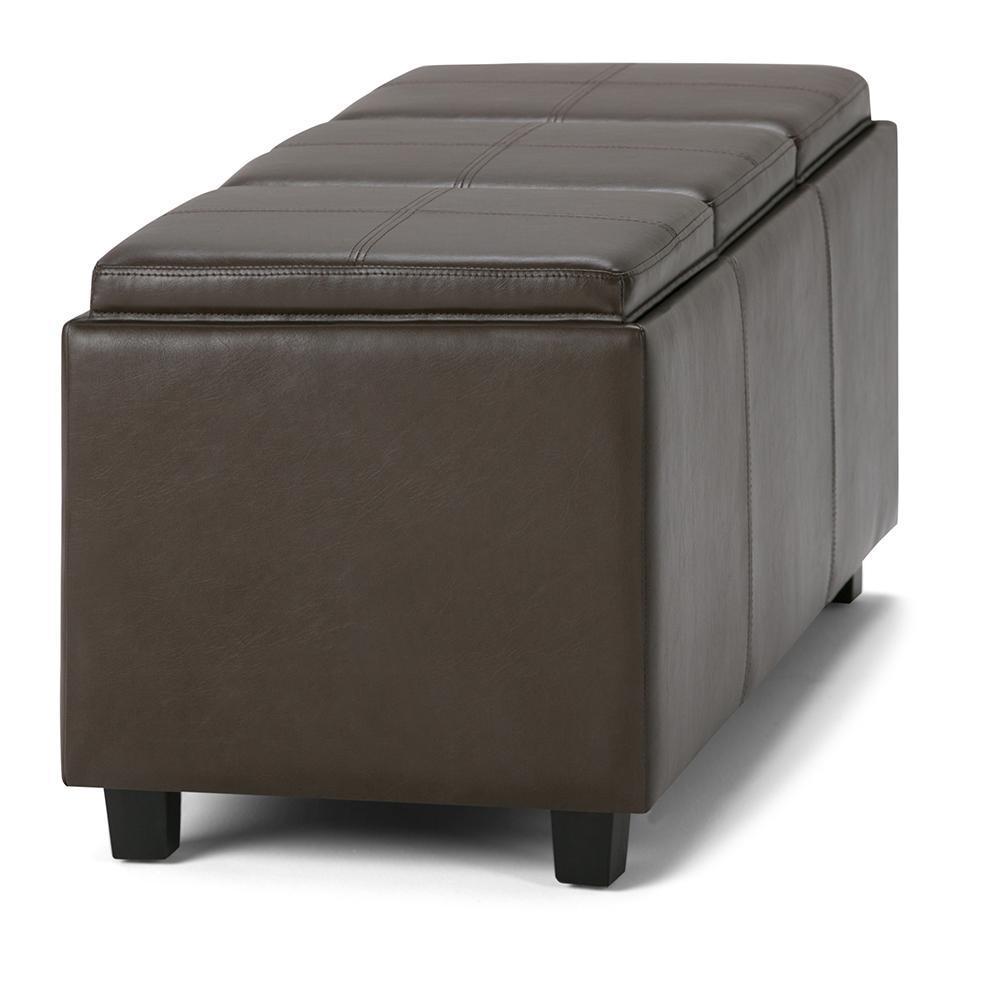 Chocolate Brown Vegan Leather | Avalon Linen Look Storage Ottoman with Three Trays