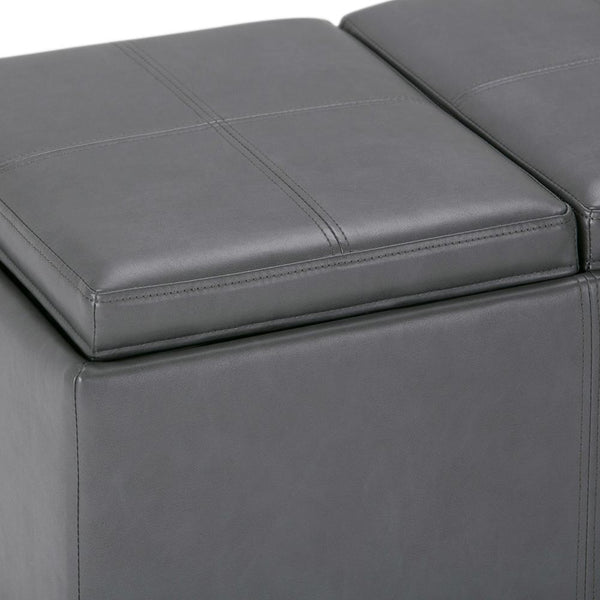 Stone Grey Vegan Leather | Avalon Linen Look Storage Ottoman with Three Trays