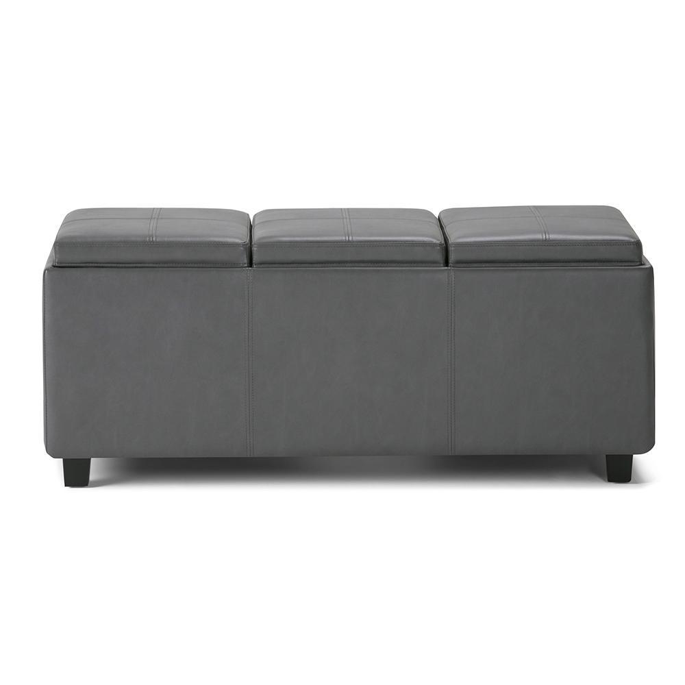 Stone Grey Vegan Leather | Avalon Linen Look Storage Ottoman with Three Trays