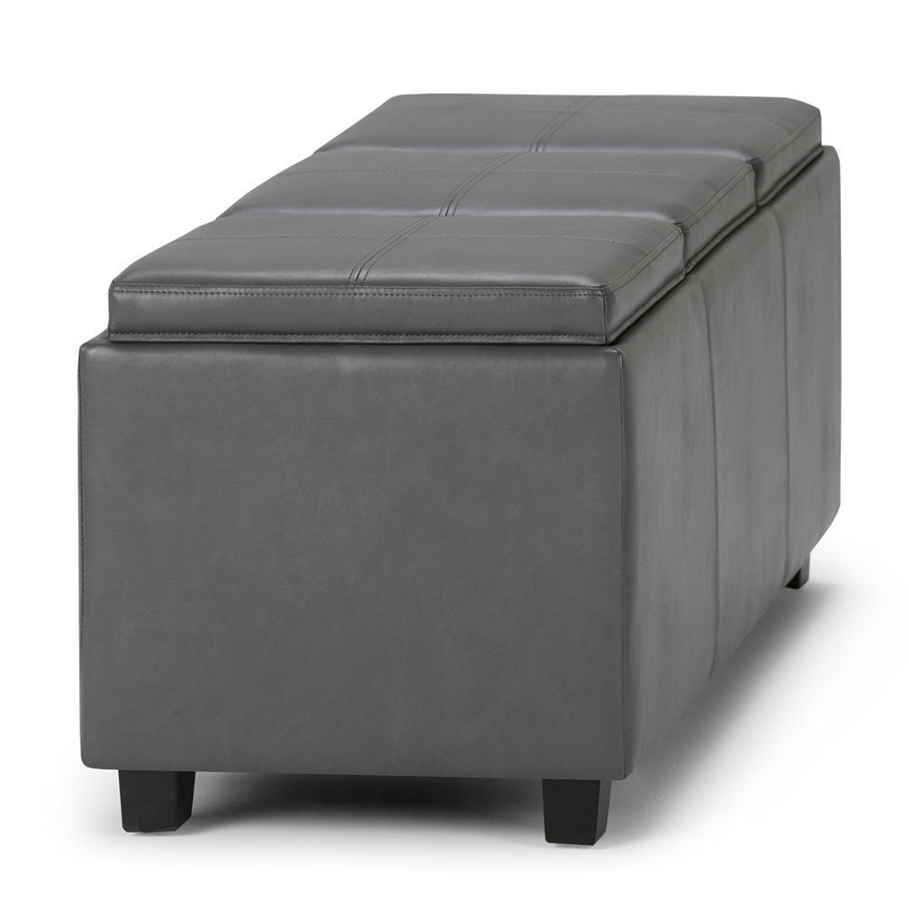 Stone Grey Vegan Leather | Avalon Linen Look Storage Ottoman with Three Trays
