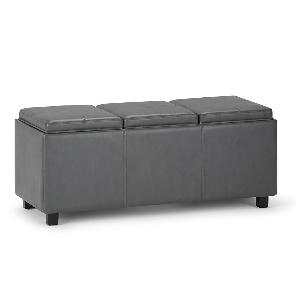 Stone Grey Vegan Leather | Avalon Linen Look Storage Ottoman with Three Trays