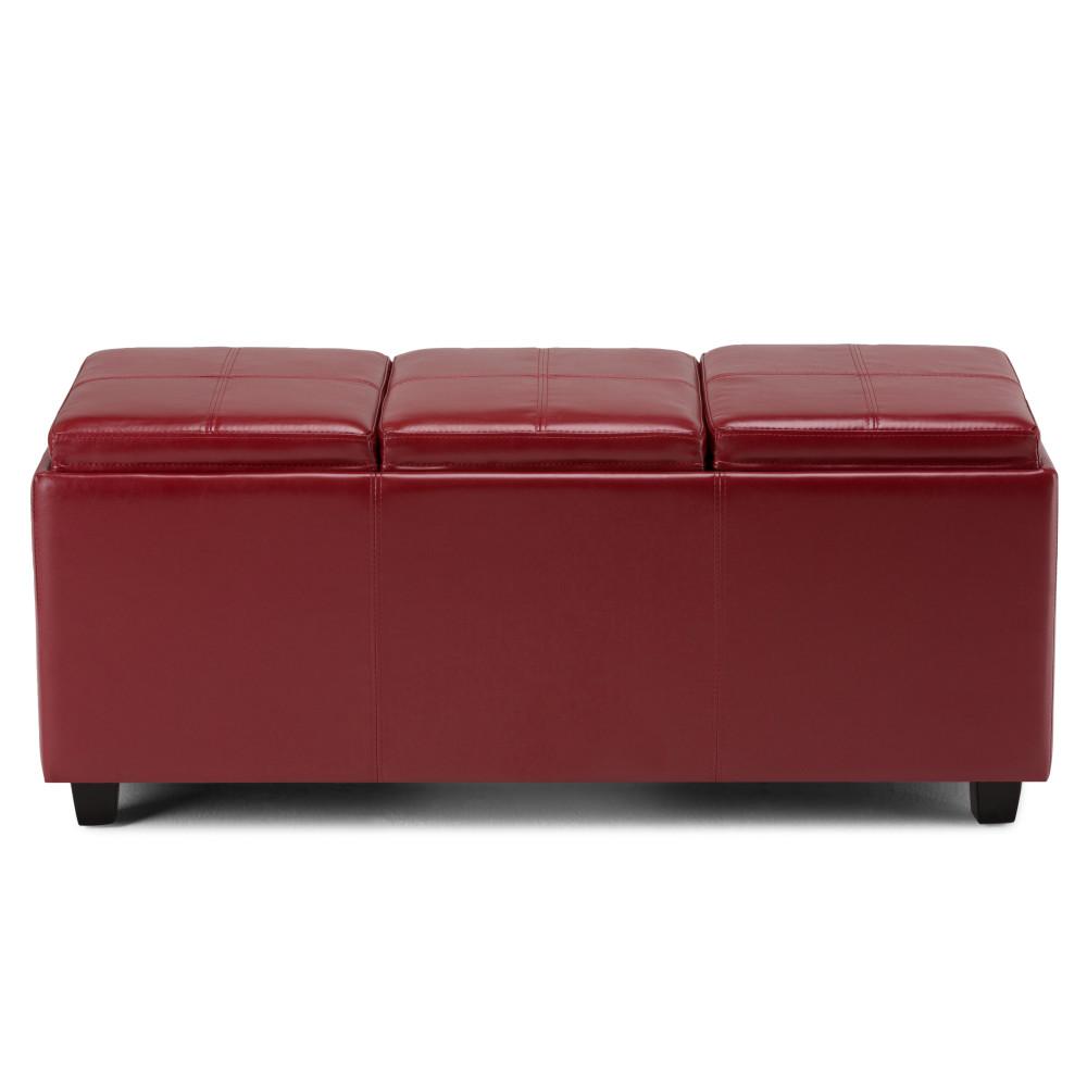 Radicchio Red Vegan Leather | Avalon Linen Look Storage Ottoman with Three Trays