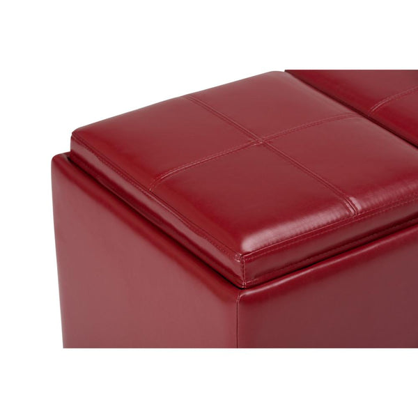Radicchio Red Vegan Leather | Avalon Linen Look Storage Ottoman with Three Trays
