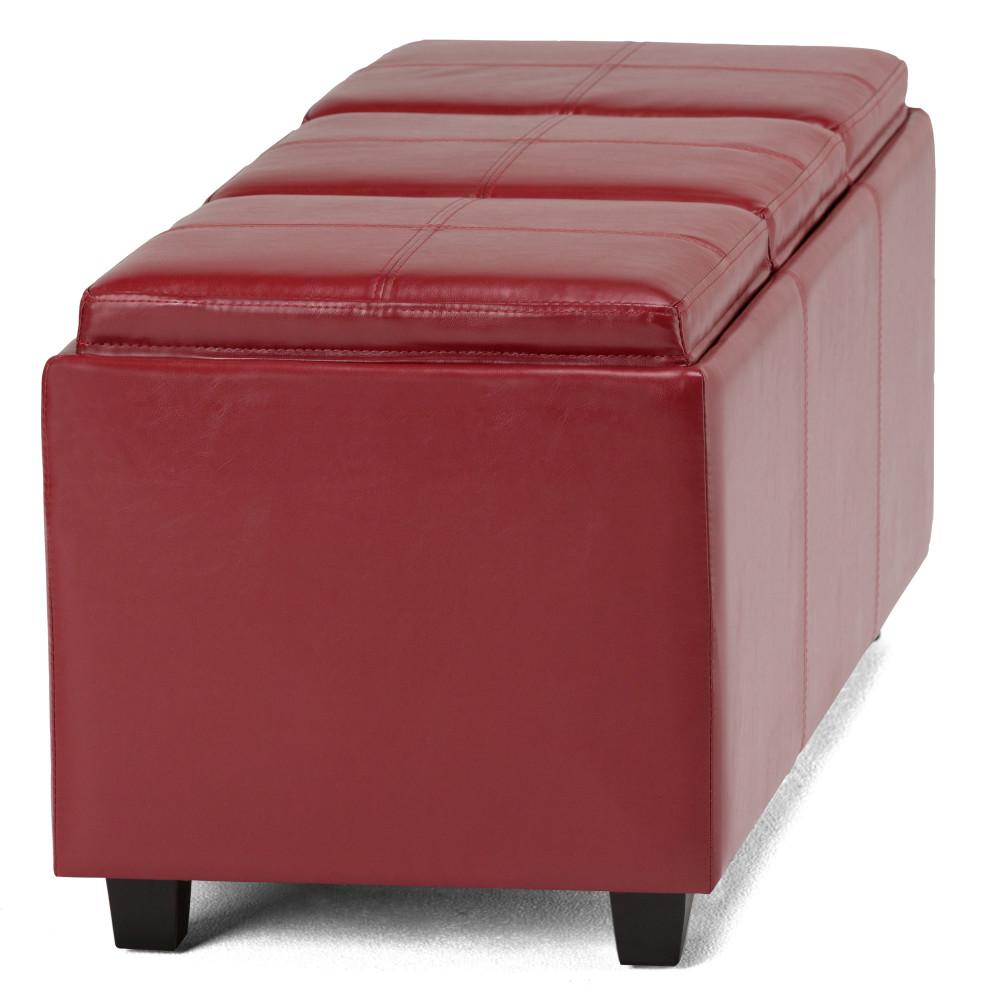 Radicchio Red Vegan Leather | Avalon Linen Look Storage Ottoman with Three Trays