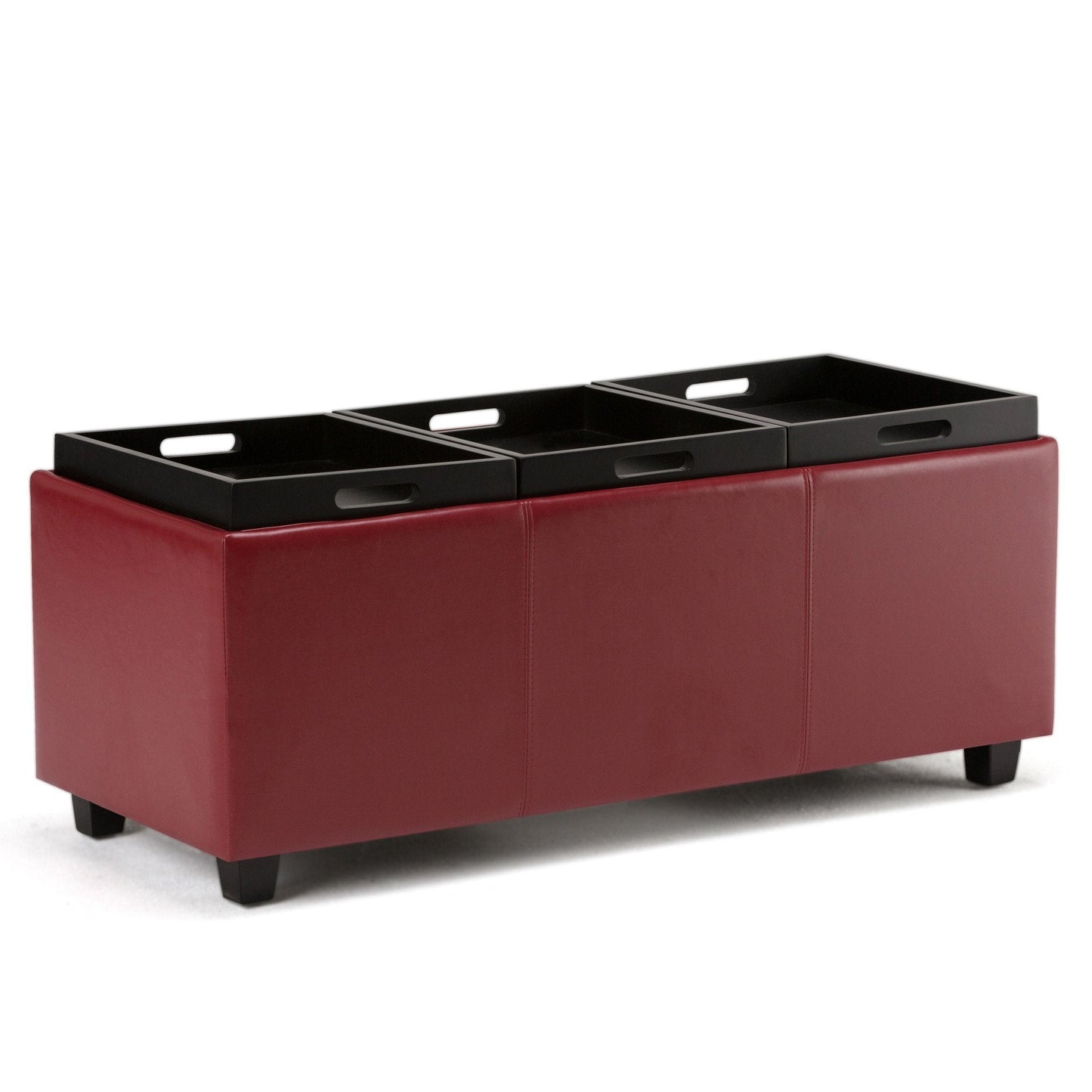 Radicchio Red Vegan Leather | Avalon Linen Look Storage Ottoman with Three Trays
