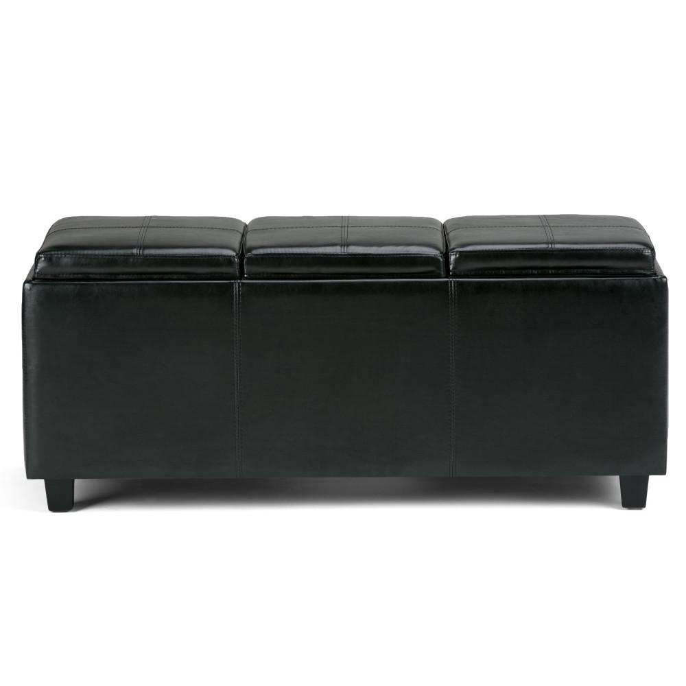Black Vegan Leather | Avalon Linen Look Storage Ottoman with Three Trays