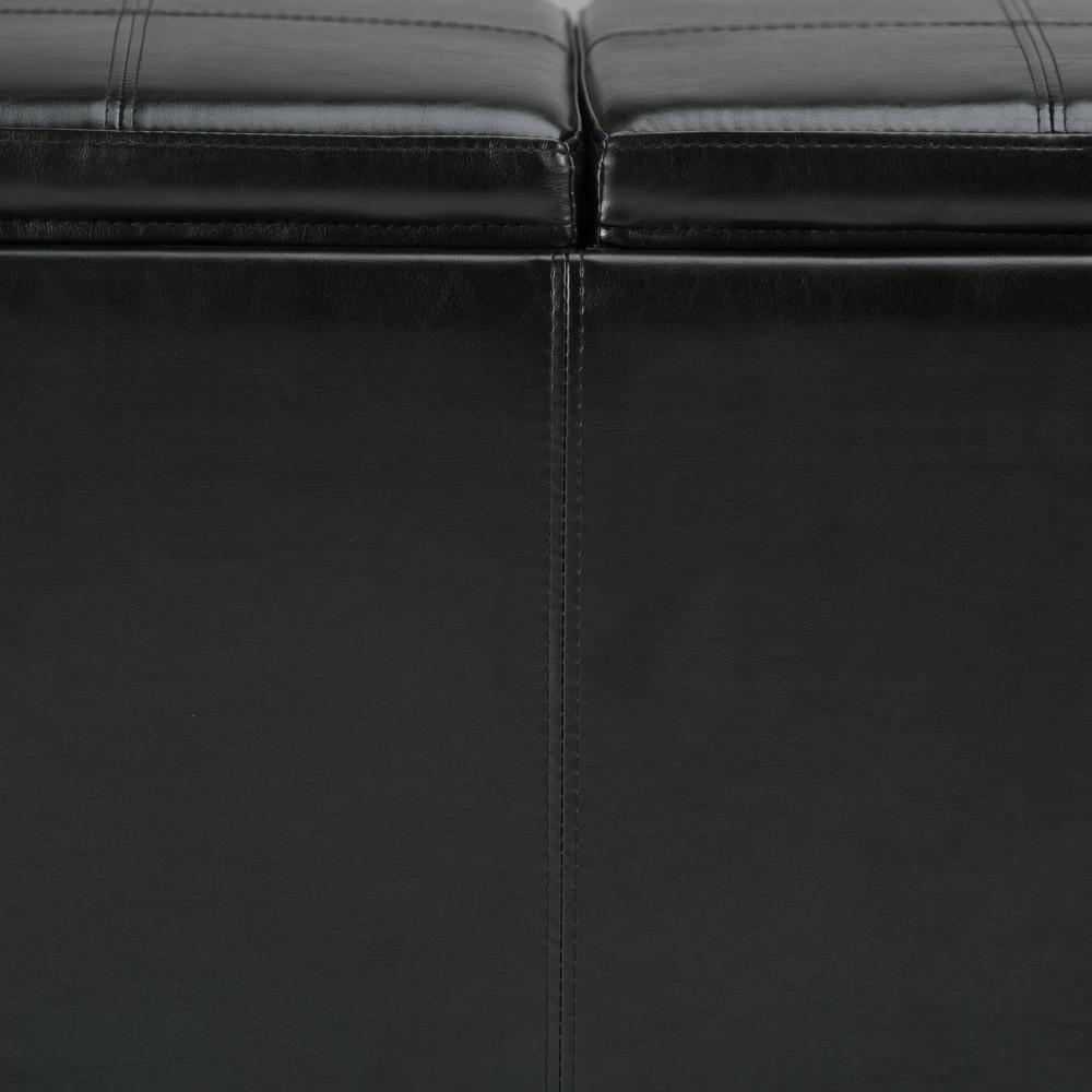 Black Vegan Leather | Avalon Linen Look Storage Ottoman with Three Trays