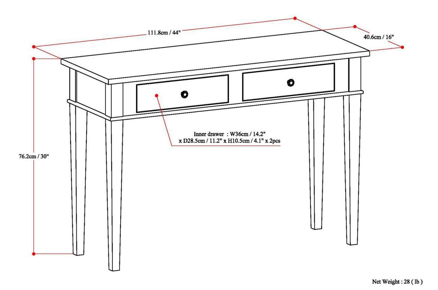 Tobacco Brown | Carlton Console Sofa Table
