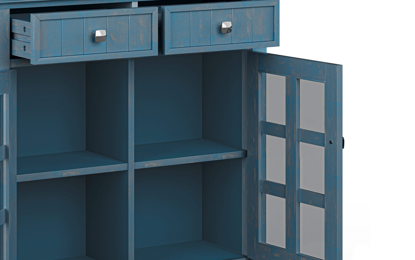 Distressed Coastal Blue | Acadian 48-inch Storage Bench and 36-inch Cabinet