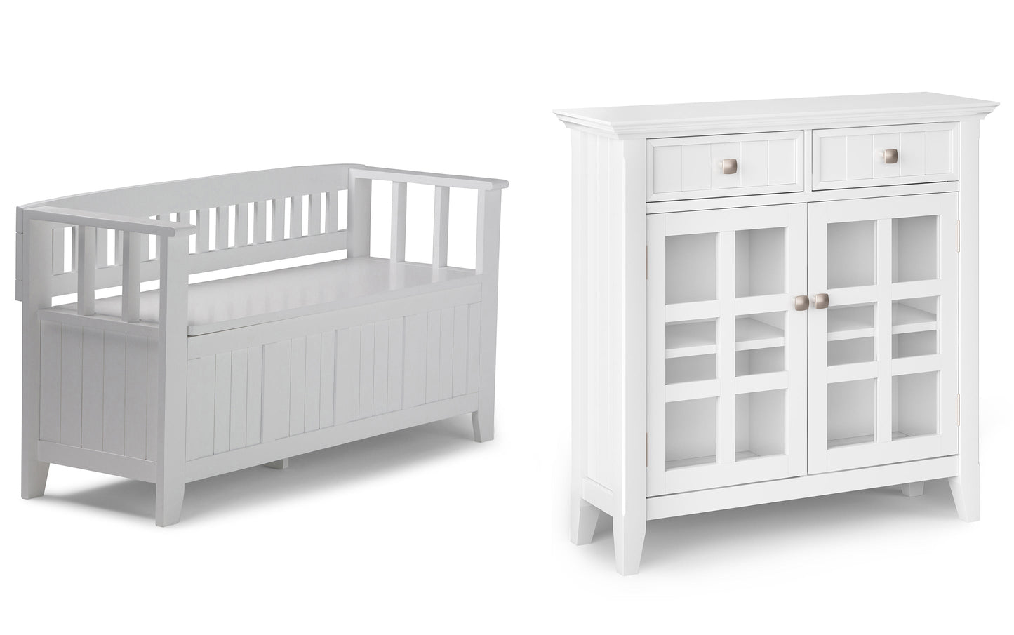 White | Acadian 48-inch Storage Bench and 36-inch Cabinet