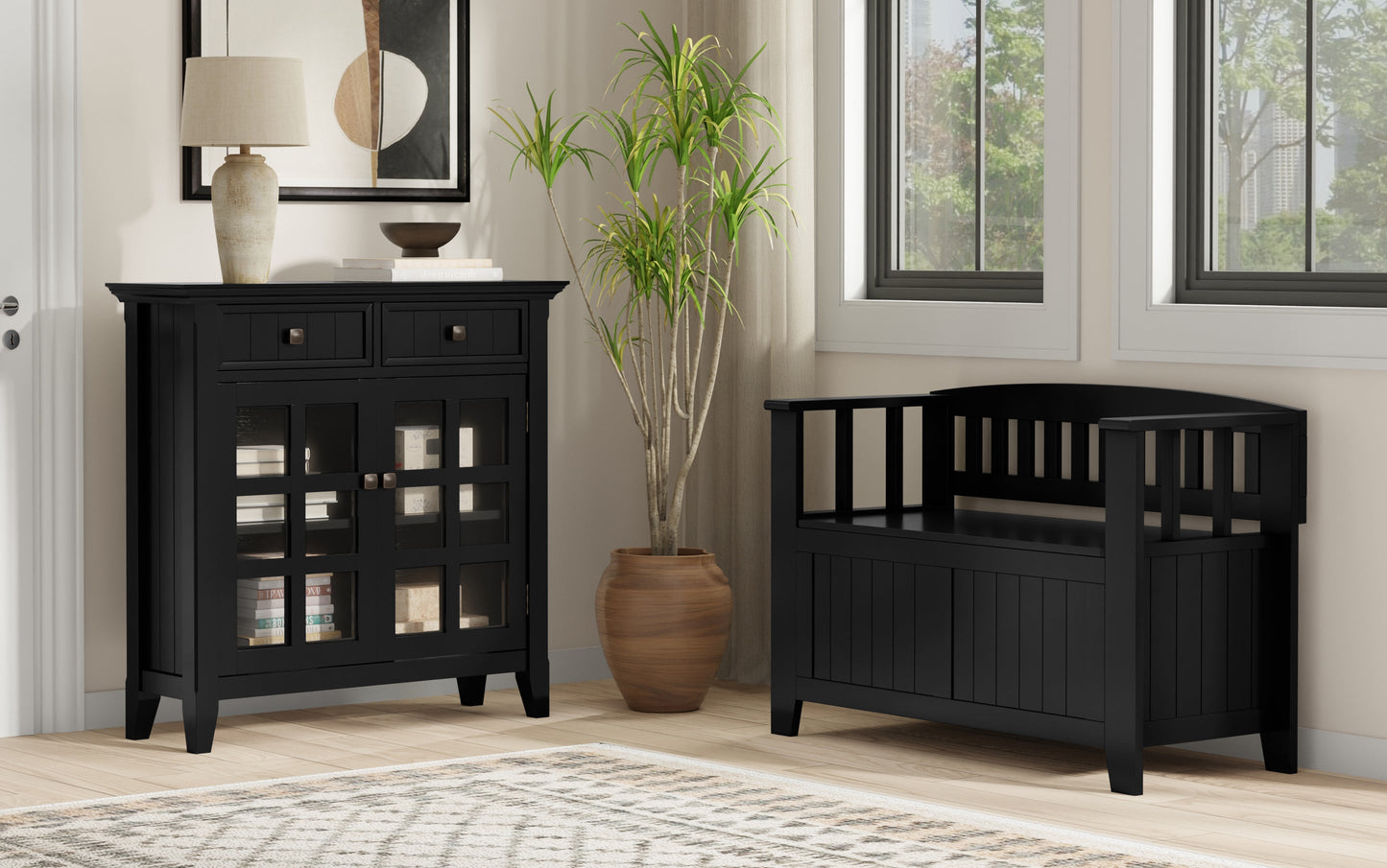 Black | Acadian 36-inch Storage Bench and 36-inch Cabinet