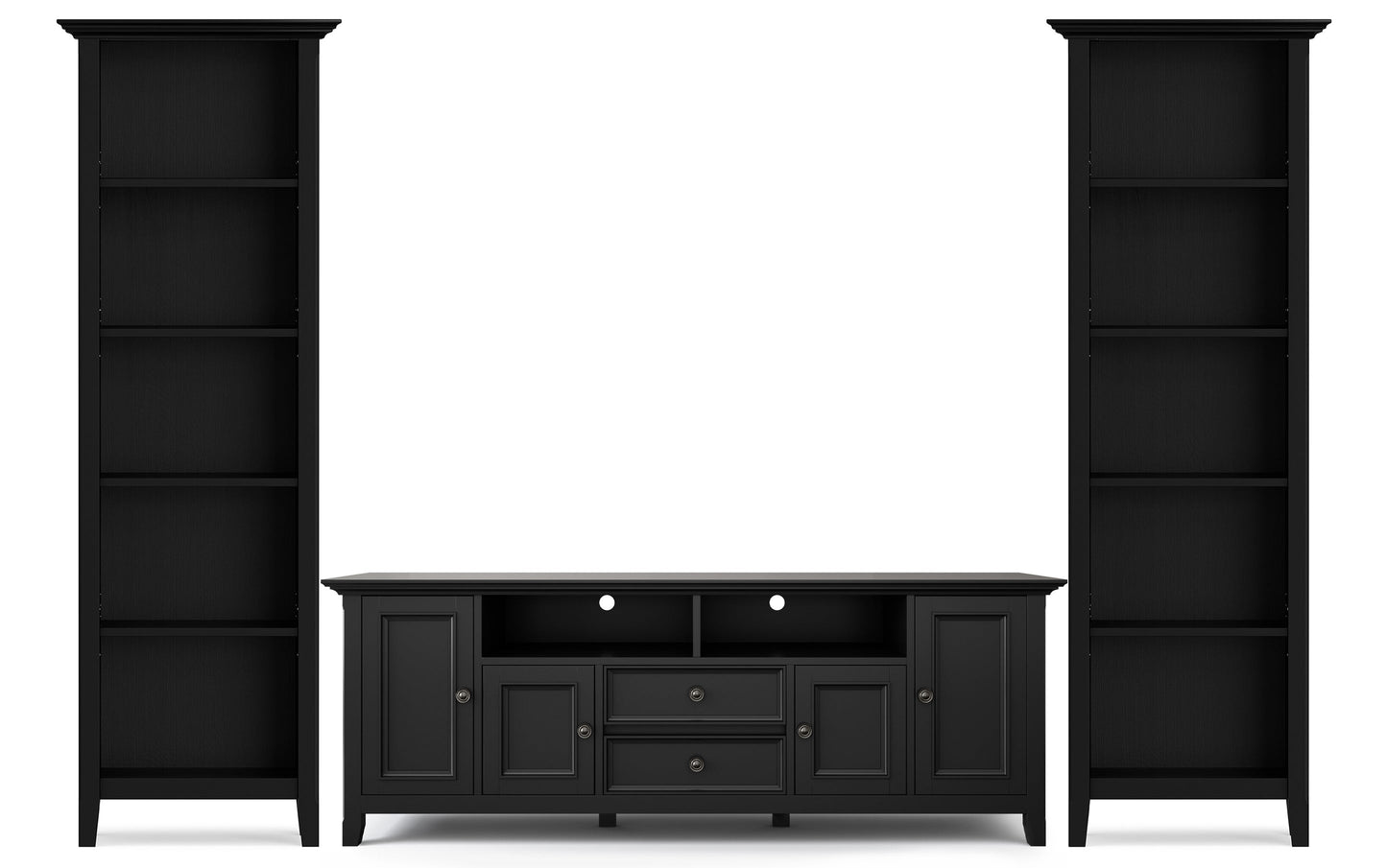 Black | Amherst 72 inch TV Stand with 24 inch 5 Shelf Bookcases (Set of 3)