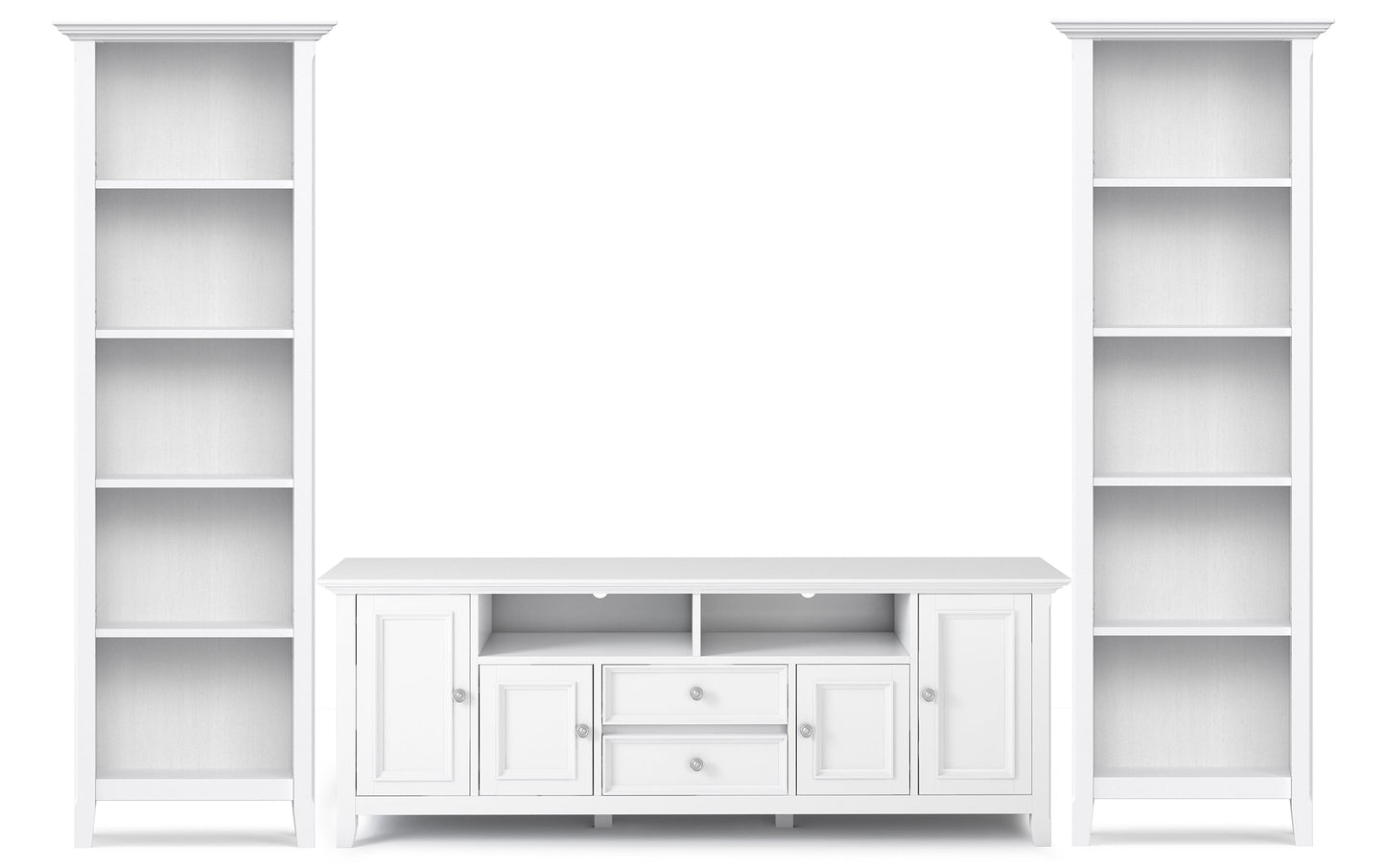 White | Amherst 72 inch TV Stand with 24 inch 5 Shelf Bookcases (Set of 3)