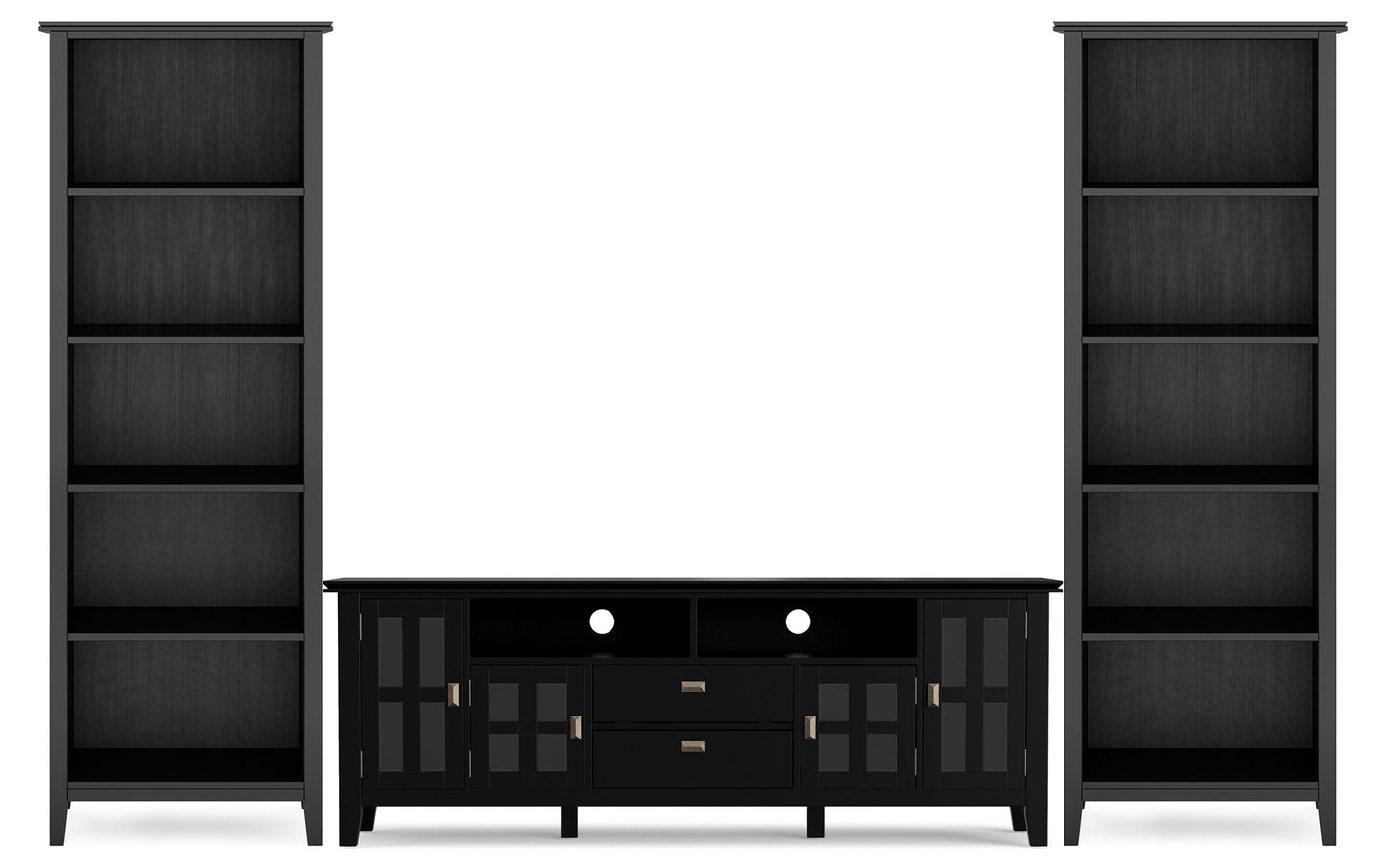 Black | Artisan 72 inch TV Stand with 26 inch 5 Shelf Bookcases (Set of 3)