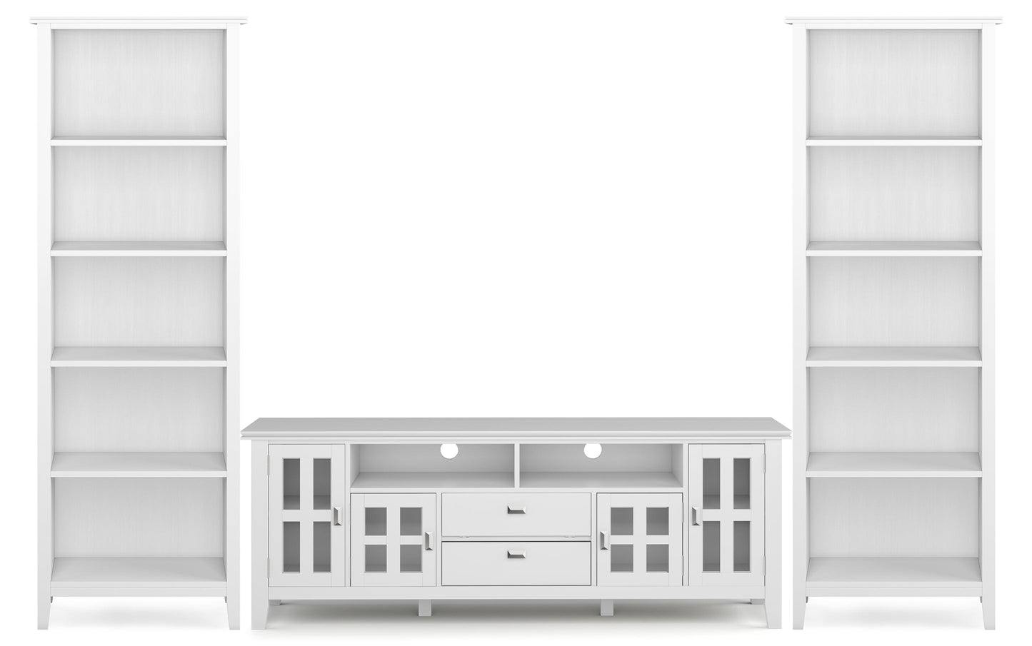 White | Artisan 72 inch TV Stand with 26 inch 5 Shelf Bookcases (Set of 3)