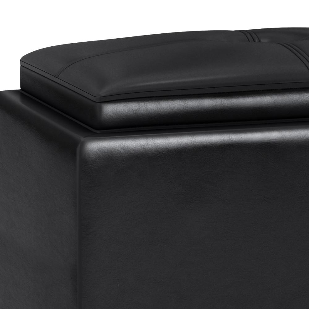 Midnight Black Vegan Leather | Avalon 2 Tray Storage Ottoman