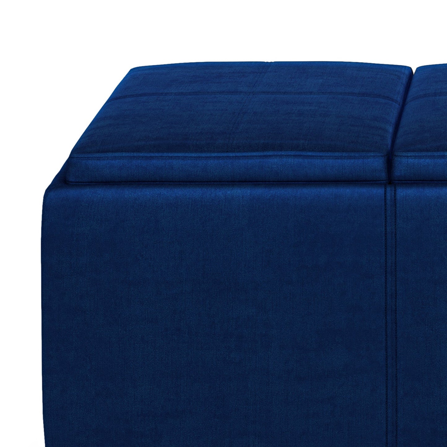 Blue Velvet Fabric | Vegan Leather | Avalon Vegan Leather Storage Ottoman with Three Trays