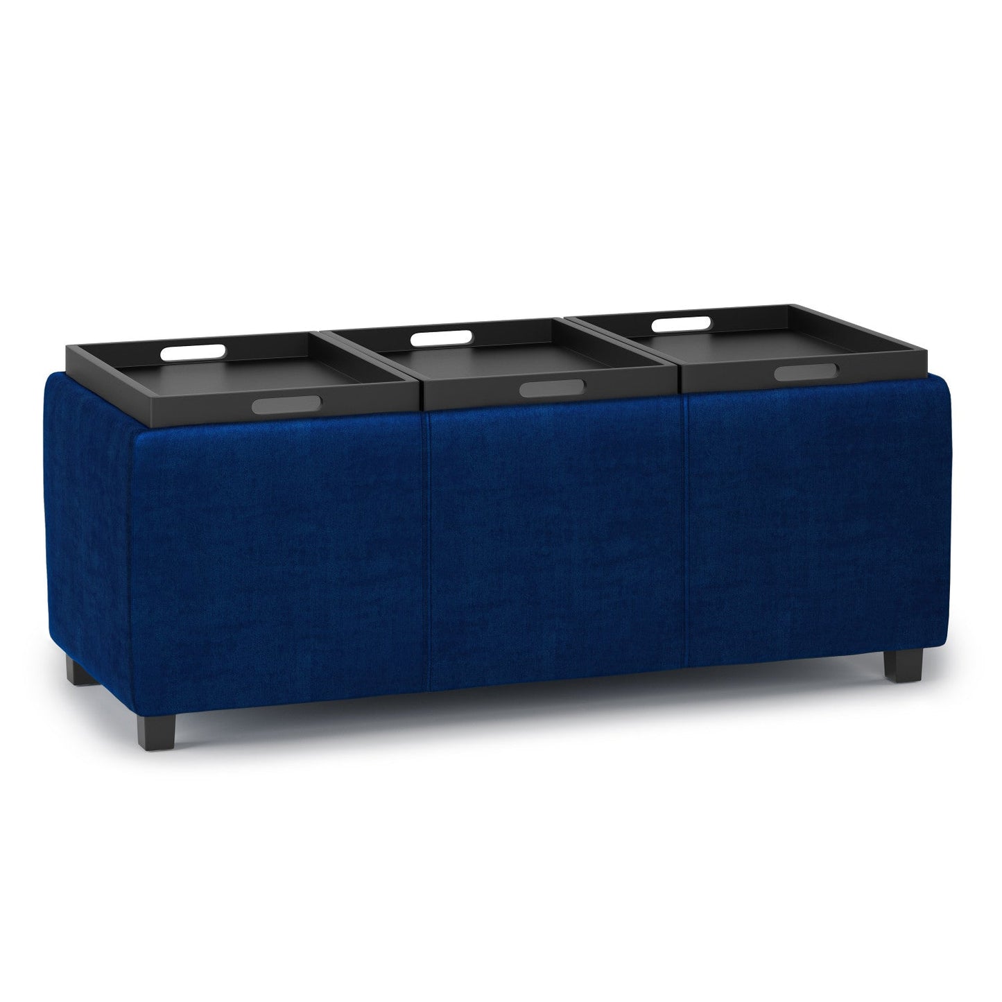 Blue Velvet Fabric | Vegan Leather | Avalon Vegan Leather Storage Ottoman with Three Trays