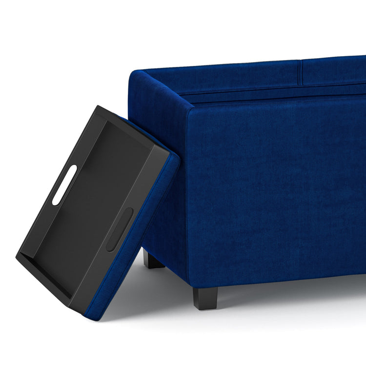 Blue Velvet Fabric | Vegan Leather | Avalon Vegan Leather Storage Ottoman with Three Trays