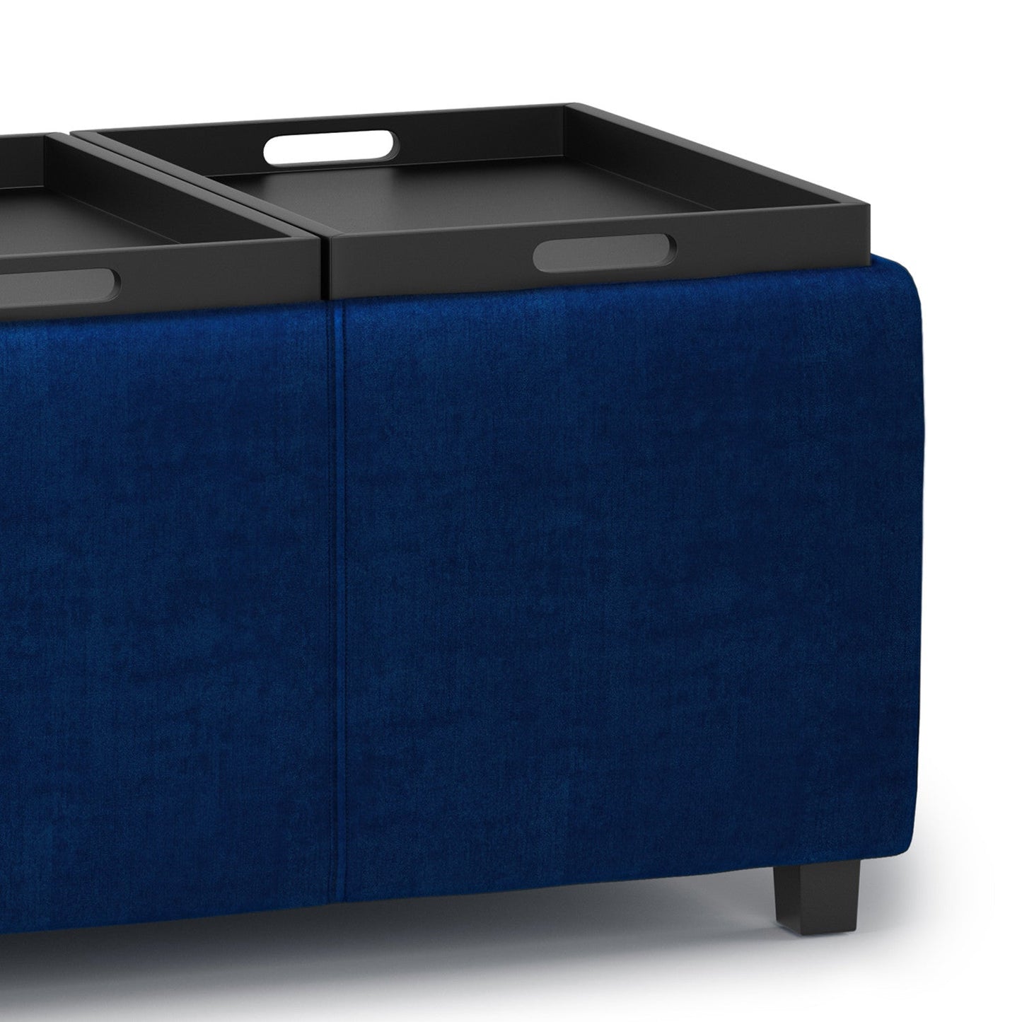 Blue Velvet Fabric | Vegan Leather | Avalon Vegan Leather Storage Ottoman with Three Trays