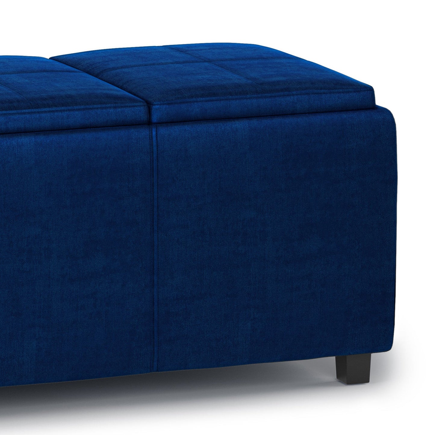 Blue Velvet Fabric | Vegan Leather | Avalon Vegan Leather Storage Ottoman with Three Trays