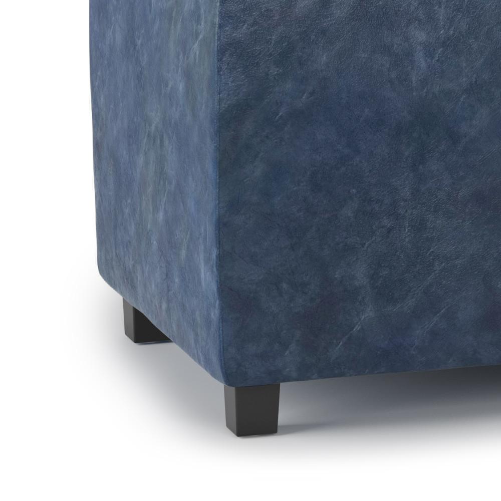 Denim Blue Vegan Leather | Avalon Linen Look Storage Ottoman with Three Trays