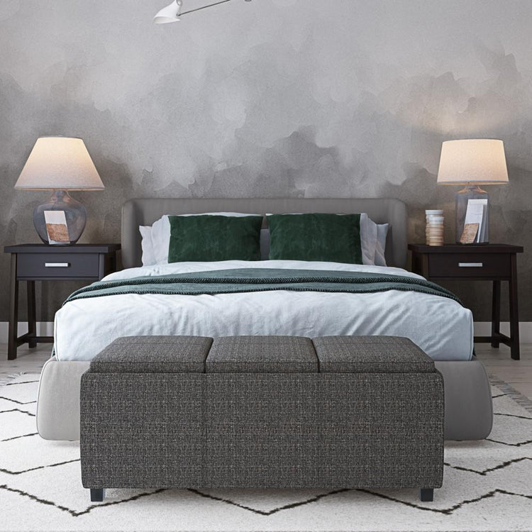 Ebony Tweed Style Fabric | Avalon Linen Look Storage Ottoman with Three Trays