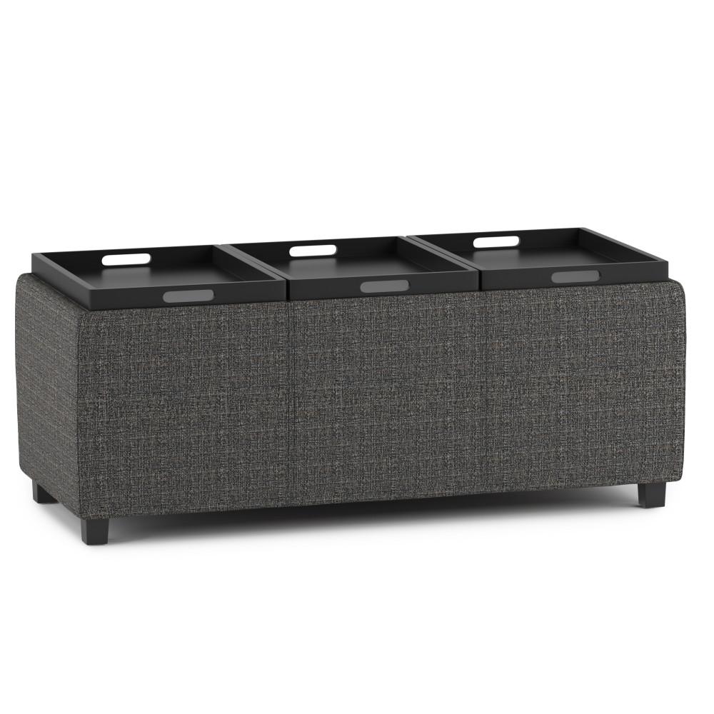Ebony Tweed Style Fabric | Avalon Linen Look Storage Ottoman with Three Trays