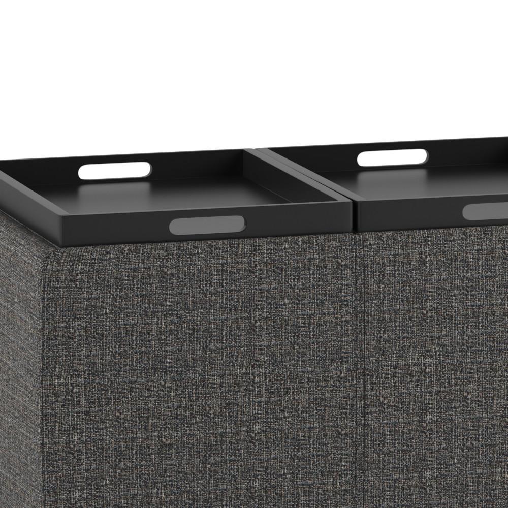 Ebony Tweed Style Fabric | Avalon Linen Look Storage Ottoman with Three Trays
