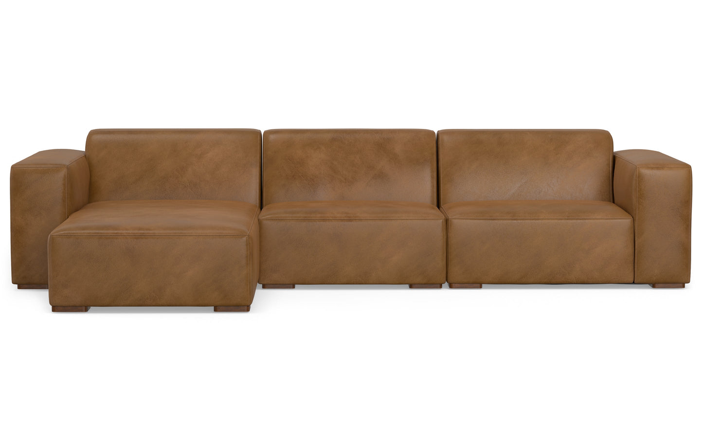 Caramel Brown Genuine Leather | Rex 2 Seater Sofa and Left Chaise in Genuine Leather