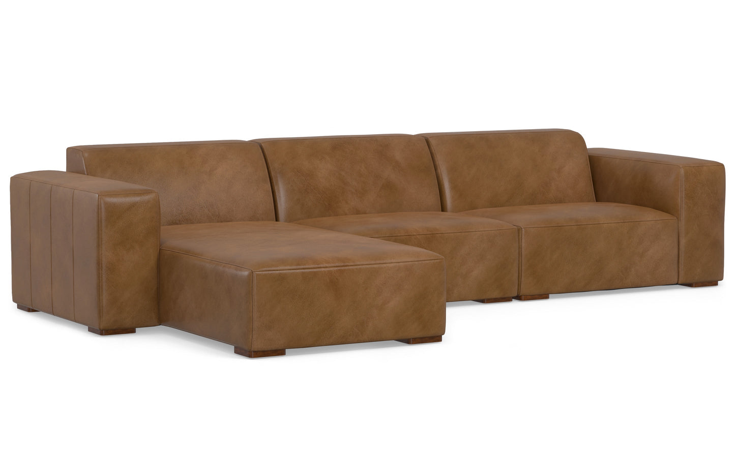 Caramel Brown Genuine Leather | Rex 2 Seater Sofa and Left Chaise in Genuine Leather