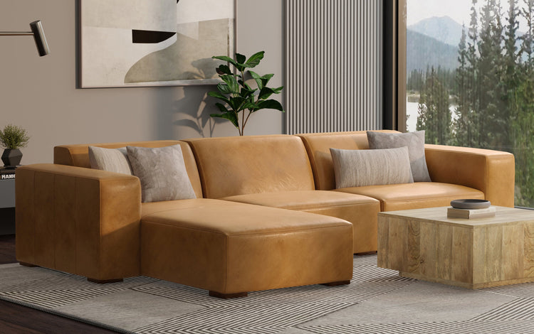 Sienna Genuine Leather | Rex 2 Seater Sofa and Left Chaise in Genuine Leather