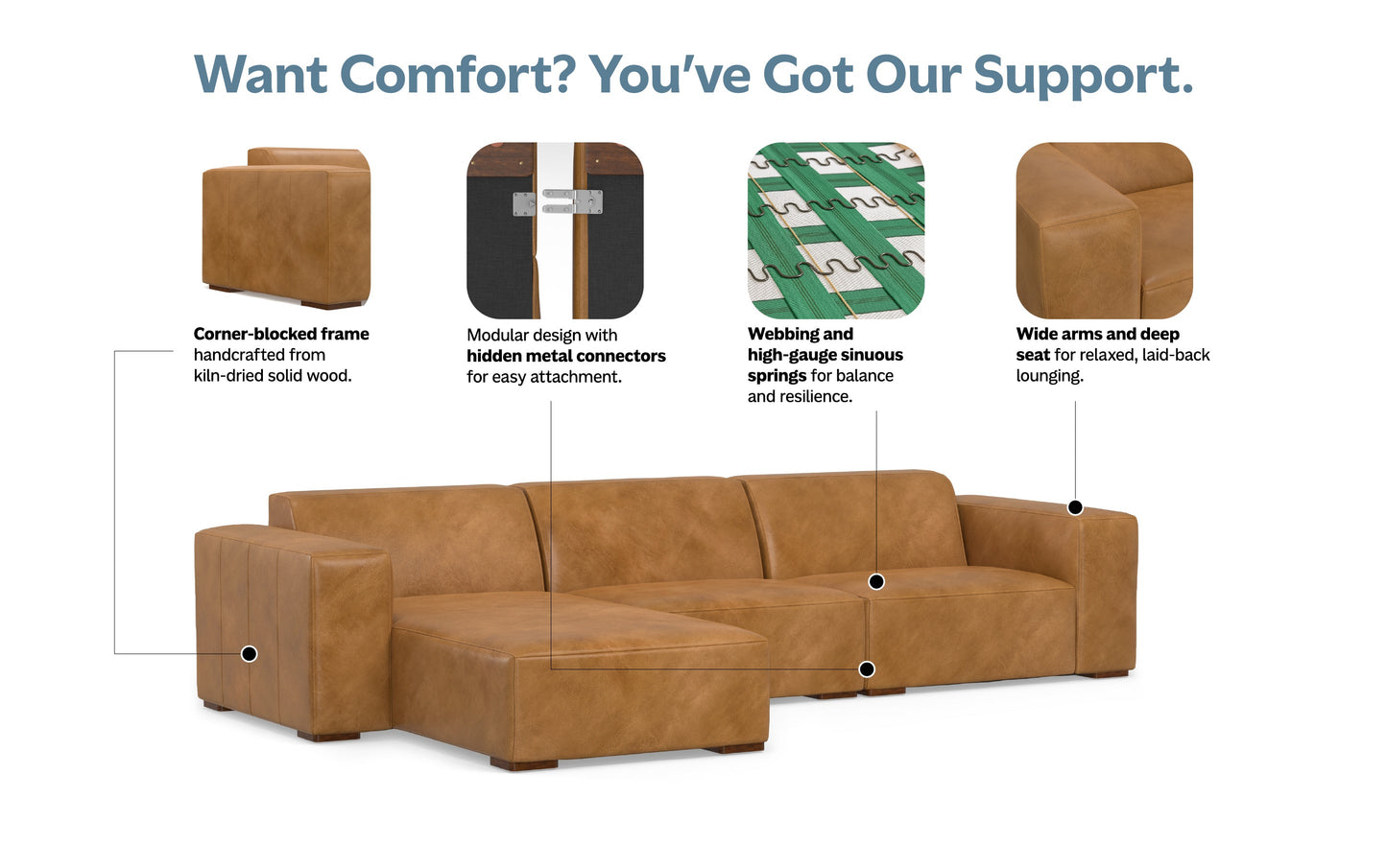 Sienna Genuine Leather | Rex 2 Seater Sofa and Left Chaise in Genuine Leather