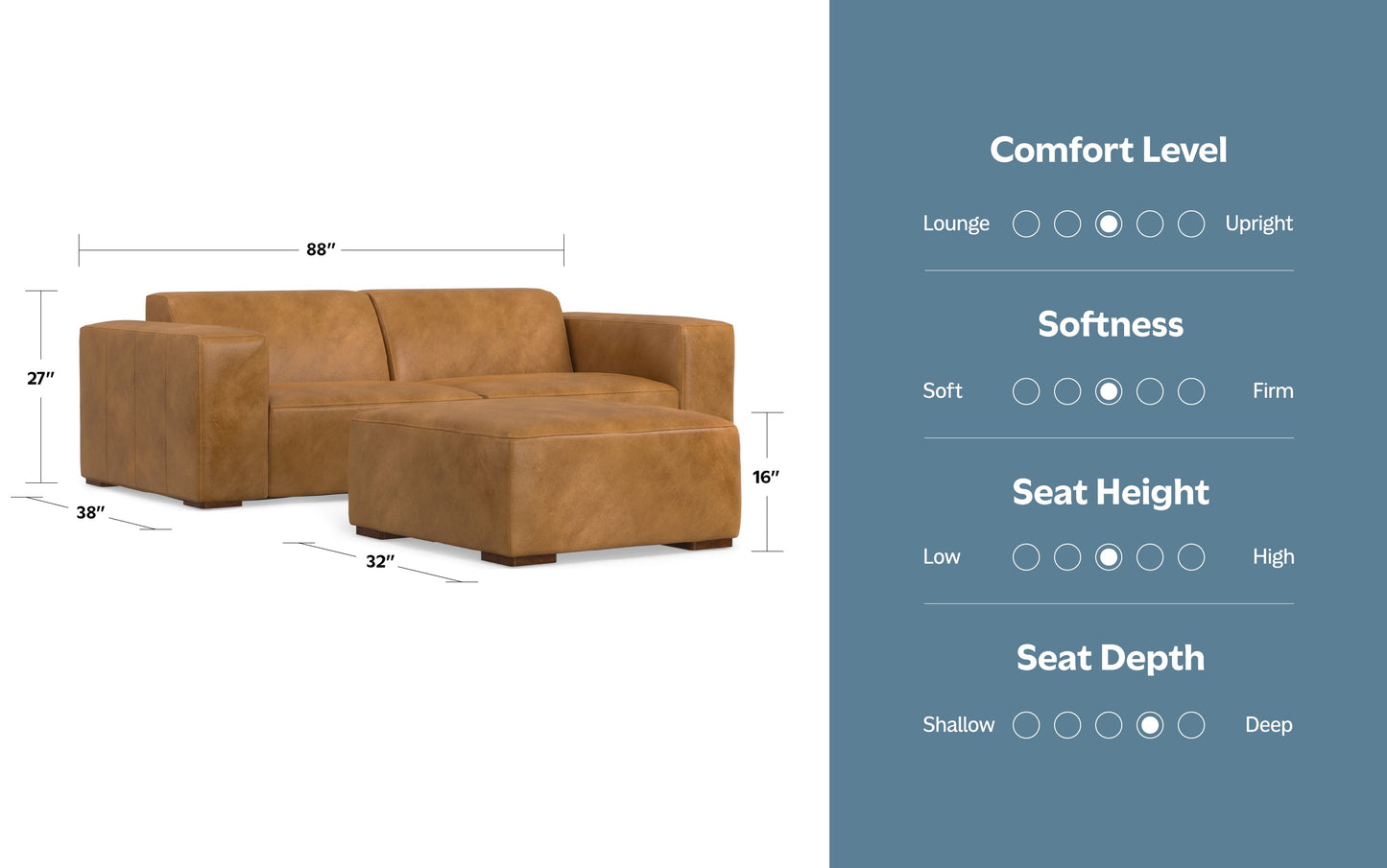Sienna Genuine Leather | Rex 2 Seater Sofa and Ottoman in Genuine Leather