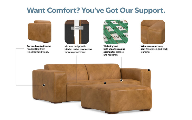 Sienna Genuine Leather | Rex 2 Seater Sofa and Ottoman in Genuine Leather