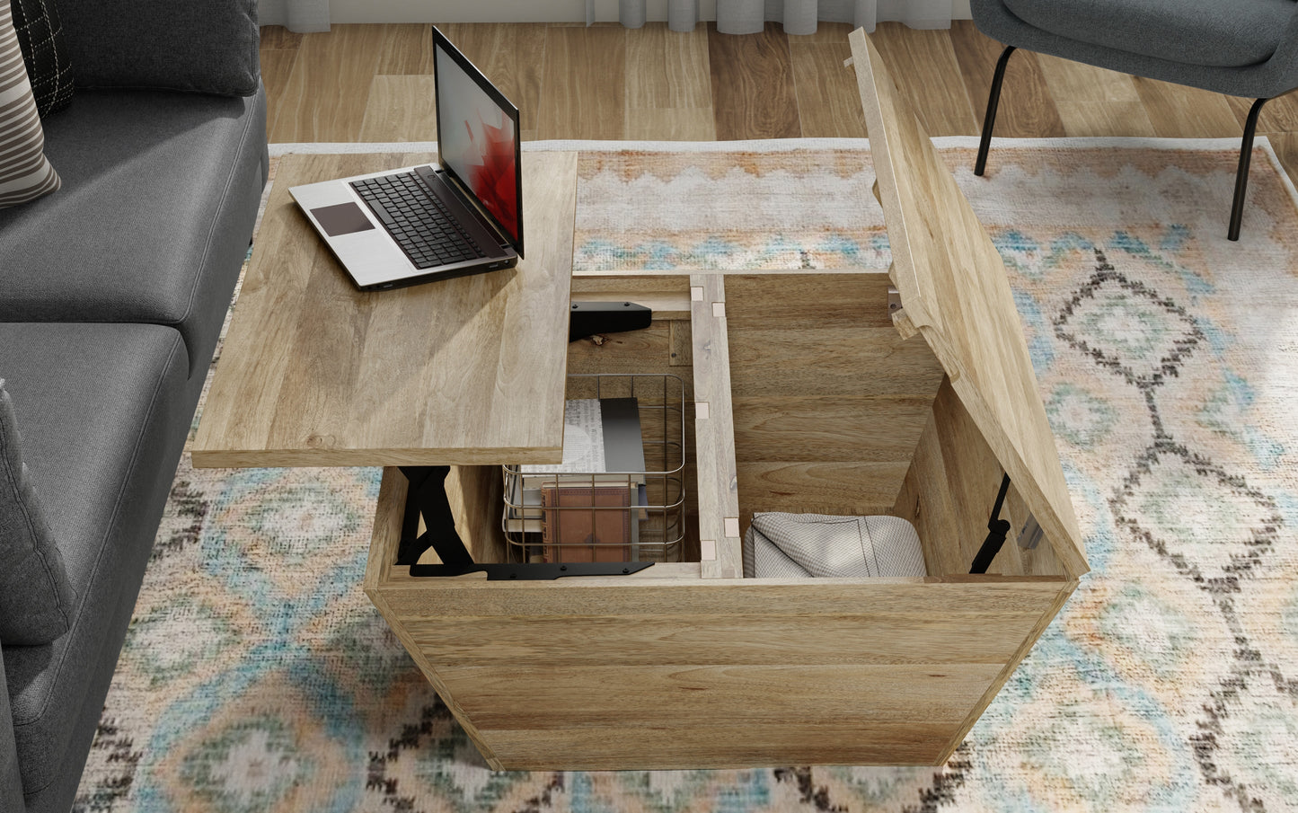 Natural | Abba 36 inch Square Lift Top Coffee Table