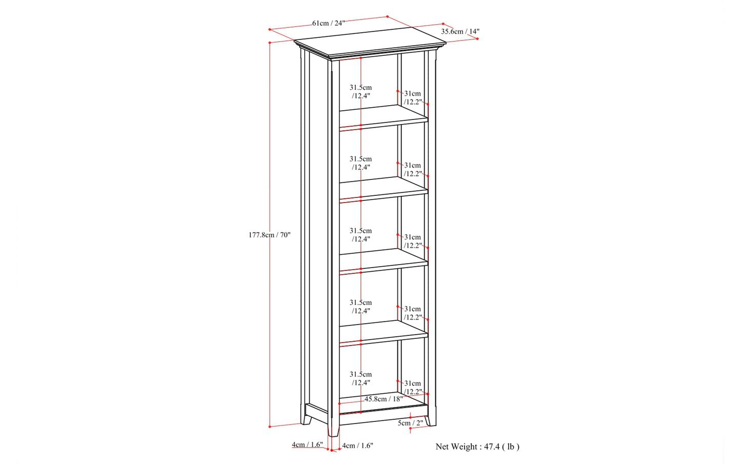 Black | Amherst 24 inch 5 Shelf Bookcase