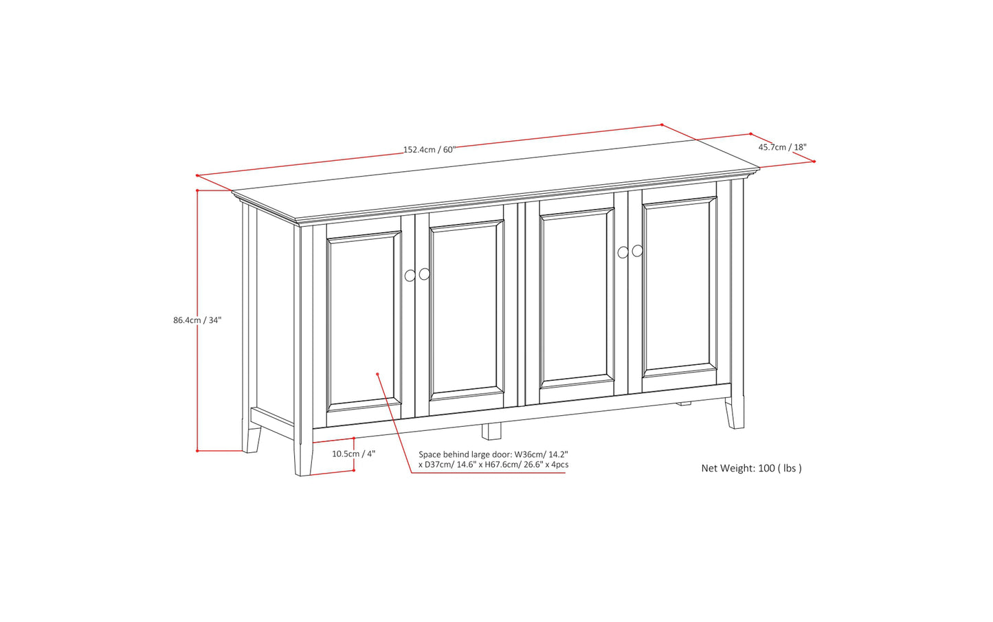 Hickory Brown | Amherst Wide 4 Door Storage Cabinet