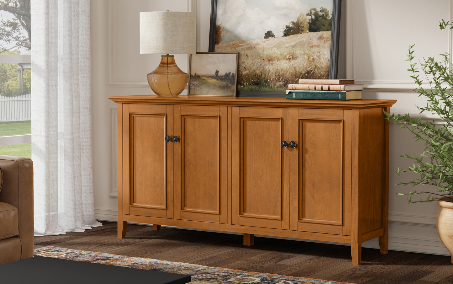 Light Golden Brown | Amherst Wide 4 Door Storage Cabinet