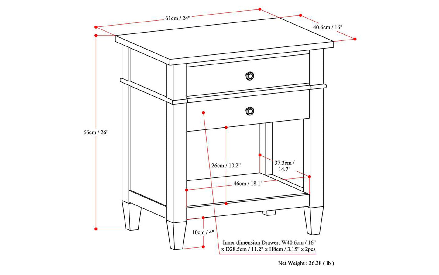 Carlton Bedside Table in Fog Grey
