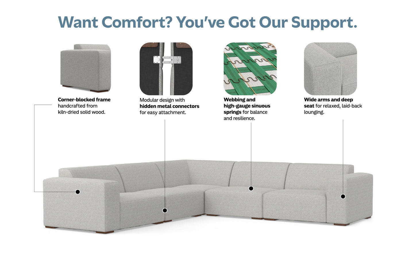 Pale Grey Performance Fabric | Rex Corner Sectional in Performance Fabric