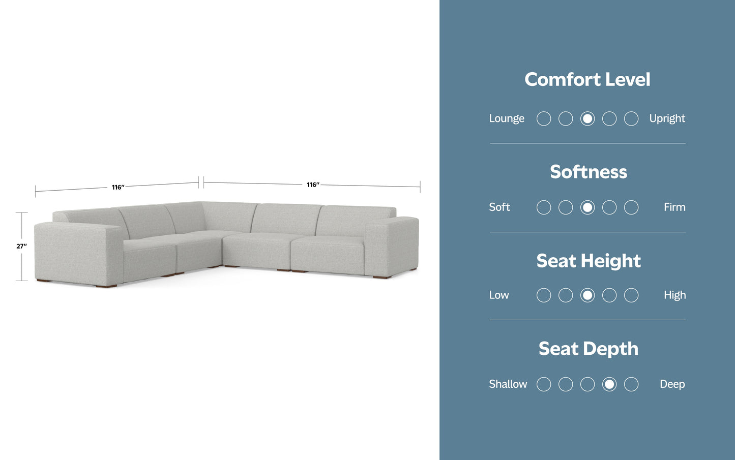 Pale Grey Performance Fabric | Rex Corner Sectional in Performance Fabric