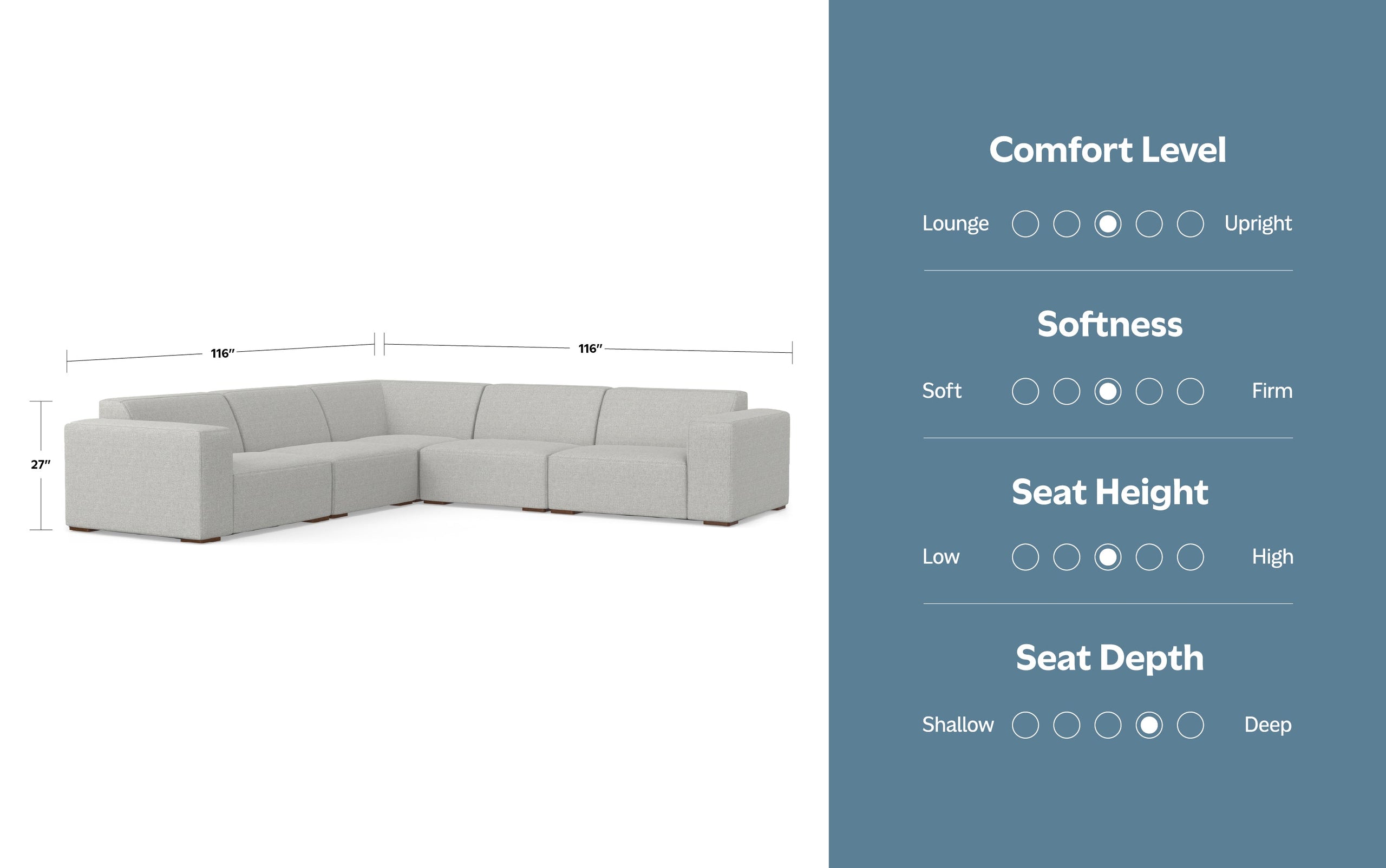 Pale Grey Performance Fabric | Rex Corner Sectional in Performance Fabric