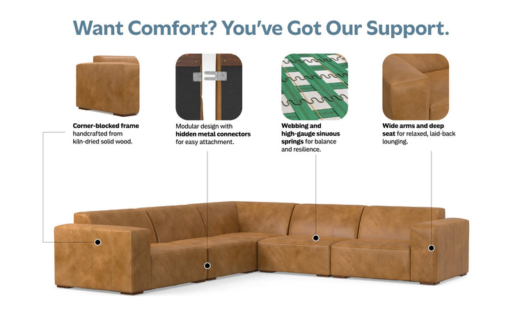 Sienna Genuine Leather | Rex Corner Sectional in Genuine Leather